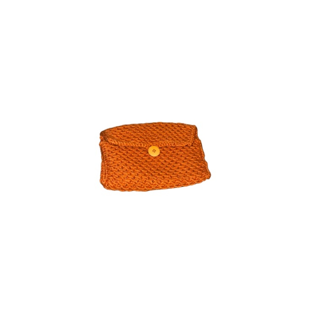 Vintage Handknit Orange Cosmetics / Purse Organization Pouch
